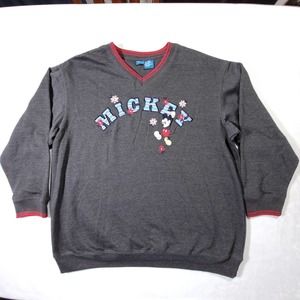 Vintage Mickey Flowers Disney Pullover XL V-neck Sweater Sweatshirt